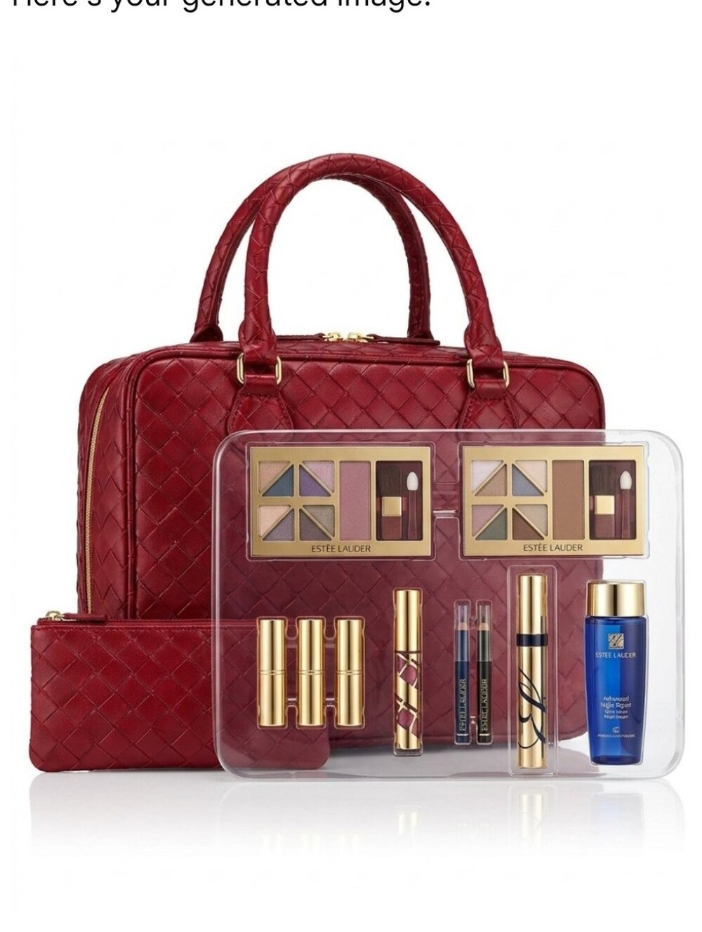 Estee Lauder "Blockbuster Holiday Set" Red Quilted Travel Cosmetic Bag Set